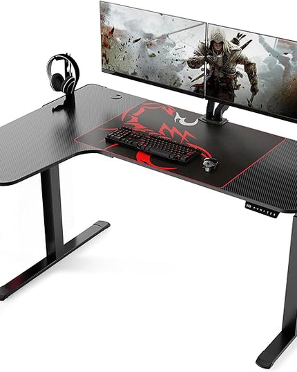 EUREKA ERGONOMIC Standing Desk L Shaped, 60 Inch Gaming Desk Electric Height Adjustable Dual Motor Rising Sit Stand Up Corner Desk for Computer Home Office, Smart Memory Preset Mousepad, Large, Left - LeafyLoom