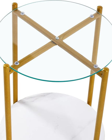 NicBex Coffee Table Tempered Glass Coffee Table with Storage Round Center Tables with Open Bottom Shelf End Table for Living Room, Dining Room, Office, and Bedroom,14.17" W, White - LeafyLoom