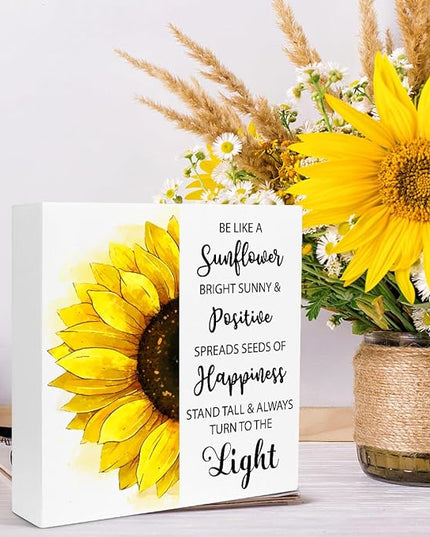 Creoate Sunflower Desk Decor, Inspirational Wood Block Sign Desk Decorations for Home Girls Room Dorm Office Desk Shelf Table Decor - Be Like a Sunflower Bright Sunny and Positive Uplifting Positive - LeafyLoom