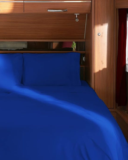 Mellanni RV Short Queen Sheets - 4 PC Iconic Collection Bedding Sheets & Pillowcases - Hotel Luxury, Extra Soft, Cooling Bed Sheets - Deep Pocket up to 10 inch (RV/Short Queen, Royal Blue) - LeafyLoom