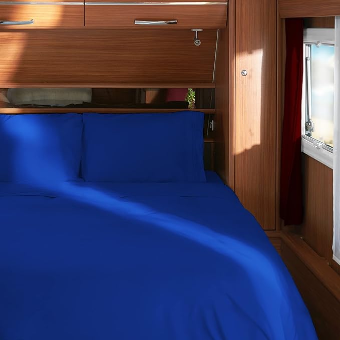 Mellanni RV Short Queen Sheets - 4 PC Iconic Collection Bedding Sheets & Pillowcases - Hotel Luxury, Extra Soft, Cooling Bed Sheets - Deep Pocket up to 10 inch (RV/Short Queen, Royal Blue) - LeafyLoom