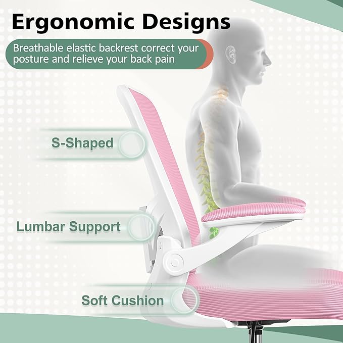MINLOVE Ergonomic Drafting Office Chair, Tall Office Chair with Flip-up Armrests Executive Ergonomic Computer Standing Desk Chair with Lumbar Support and Adjustable Footrest(Pink) - LeafyLoom