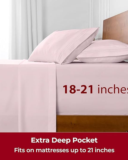 Mellanni Extra Deep Queen Sheets - 4 PC Iconic Collection Bedding Sheets & Pillowcases - Hotel Luxury, Ultra Soft, Cooling Bed Sheets - Extra Deep Pocket up to 21 inch (Queen, Blush Pink) - LeafyLoom