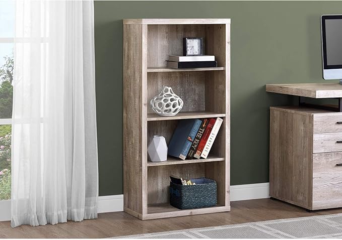 Monarch Specialties Bookcase - Sturdy Etagere with 3 Adjustable Book Shelves - 48”H (Taupe) - LeafyLoom