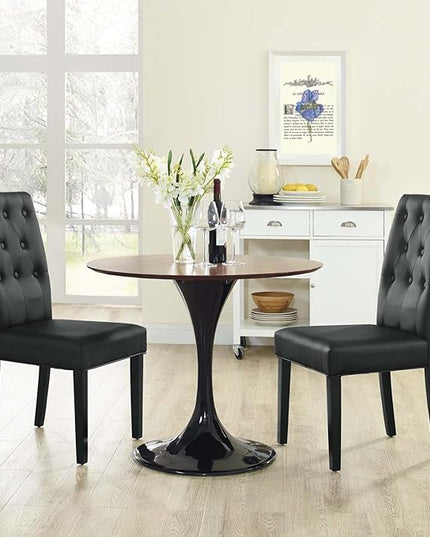Modway Confer Modern Tufted Faux Leather Upholstered Parsons Two Dining Chairs in Black - LeafyLoom