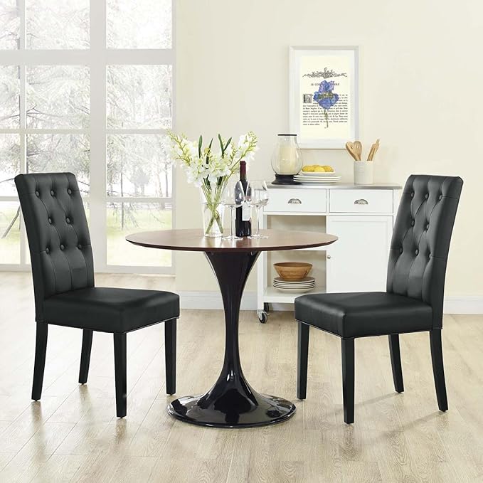 Modway Confer Modern Tufted Faux Leather Upholstered Parsons Two Dining Chairs in Black - LeafyLoom