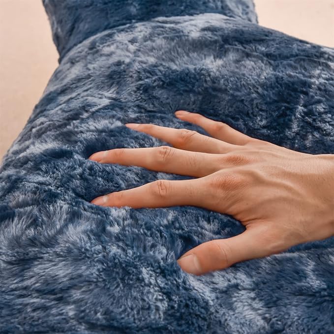 A Nice Night Faux Fur Soft Reading Pillow Bed Wedge Adult Backrest with Arms Back Support for Sitting Up in Bed/Couch for Bedrest,Tie Dyed Navy,Large - LeafyLoom