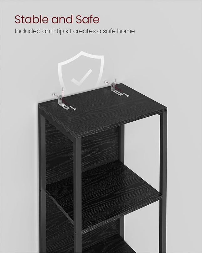 VASAGLE 6-Tier LED Bookshelf, Display Shelf with Dimmable Lights, LED Bookcase with Steel Frame, 11.9 x 15.7 x 70.3 Inches, for Living Room, Bedroom, Office, Black with Wood Grain ULLS121B56 - LeafyLoom