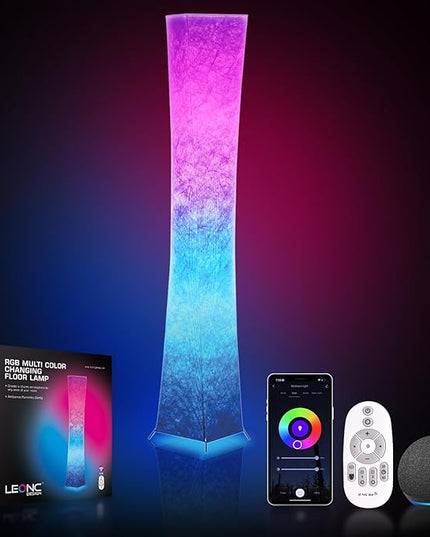 Soft Light Floor Lamp, 52" LEONC Twist RGB Color Changing Tyvek Fabric Shade Dimmable Remote Control and 2 Smart LED Bulbs for Livingroom… - LeafyLoom