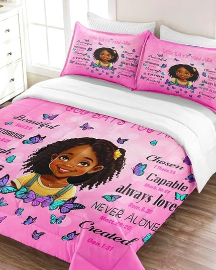 Black Girl Comforter Set Twin for Kids Teens,God Says You are Comforter Set for Black Women,Black Girl Magic Bedding Set,African American Girl Bed Bedroom Set - LeafyLoom