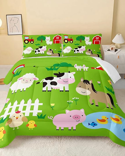 Farm Animal Comforter,Pig Cow Sheep Comforter Set for Kids Teens Girls Boys,3Pcs Bedding Set Printed Comforter with 2 Pillowcases,Down Alternative,Soft and Lightweight，Full Size - LeafyLoom
