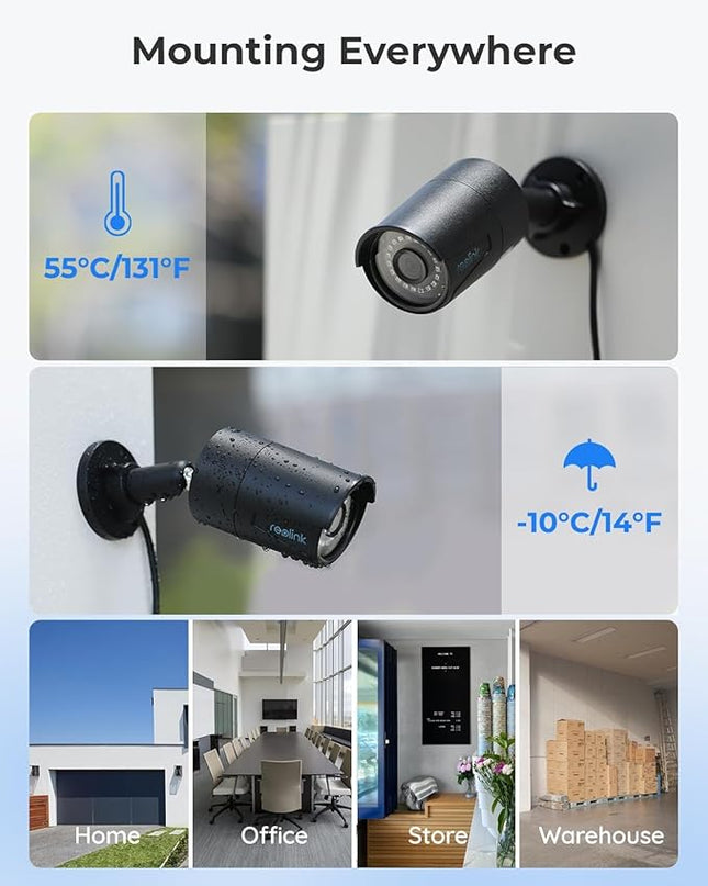 REOLINK 8CH 5MP PoE Security Camera System, 4pcs Wired PoE IP Cameras Outdoor with Person/Pet/Vehicle Detection, 4K 8CH NVR with 2TB HDD for 24-7 Recording, RLK8-410B4-5MP Black REOLINK
