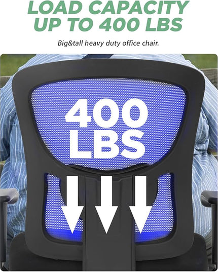 BestOffice Big and Tall Office Chair 400lbs Desk Chair Mesh Computer Chair with Lumbar Support Wide Seat Adjust Arms Rolling Swivel High Back Task Executive Ergonomic Chair for Home Office (Blue) - LeafyLoom