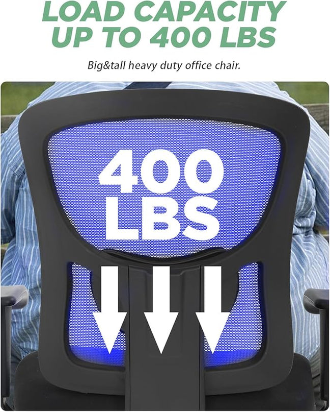 BestOffice Big and Tall Office Chair 400lbs Desk Chair Mesh Computer Chair with Lumbar Support Wide Seat Adjust Arms Rolling Swivel High Back Task Executive Ergonomic Chair for Home Office (Blue) - LeafyLoom
