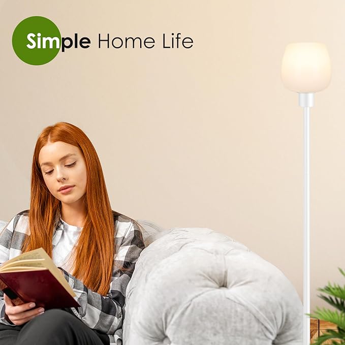 Floor Lamps for Living Room with 3 Color Temps, LED Standing Lamp with White Opal Glass Lampshade, Minimalist Tall Lamp with Foot Switch, Pole Lamp for Office Bedroom Dining Room, 9W LED Bulb Included - LeafyLoom