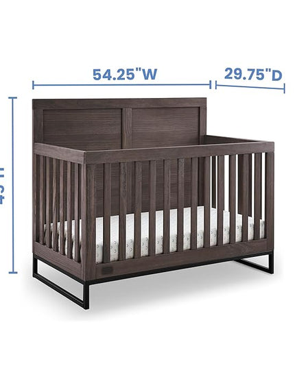 Simmons Kids Foundry 6-in-1 Convertible Baby Crib, Rustic Grey with Matte Black + Quiet Nights Breathable Crib Mattress with Removable/Machine Washable Cover (Bundle) - LeafyLoom