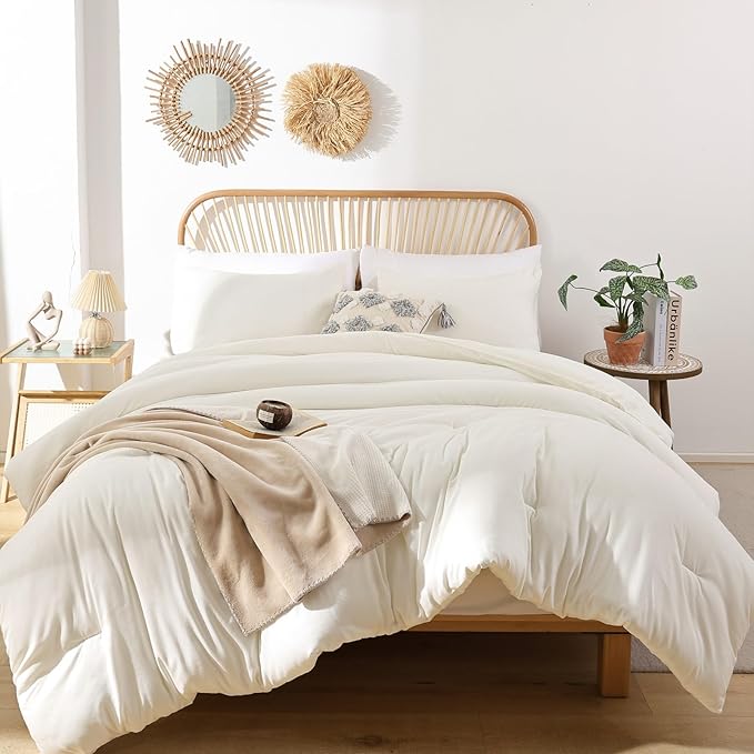 ROSGONIA Oversized King Comforter Ivory, 3pcs(1 Boho Comforter & 2 Pillowcases) Soft Lightweight Oversized King Size Comforter Sets All Season Bedding - LeafyLoom