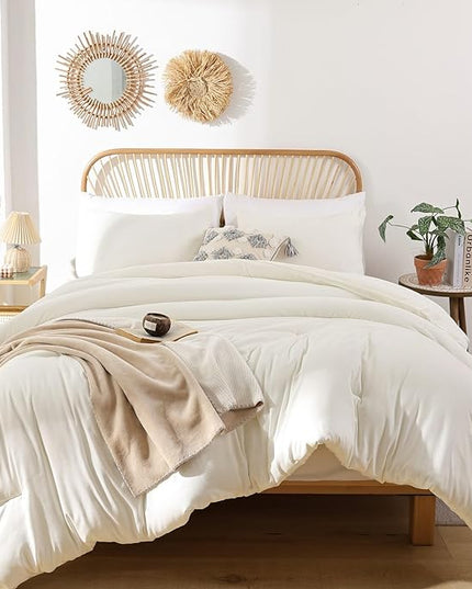 ROSGONIA King Size Comforter Set Ivory, 3pcs (1 Boho Comforter & 2 Pillowcases) All Season Bedding Soft Lightweight Bedspread Cozy Blanket Quilt - LeafyLoom