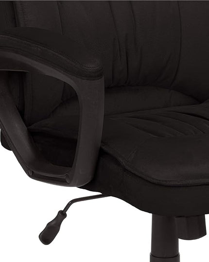 Amazon Basics Classic Office Desk Computer Chair - Adjustable, Swiveling, Ultra-Soft Microfiber, Lumbar Support, 28"D x 25"W x 43.5"H, Black - LeafyLoom