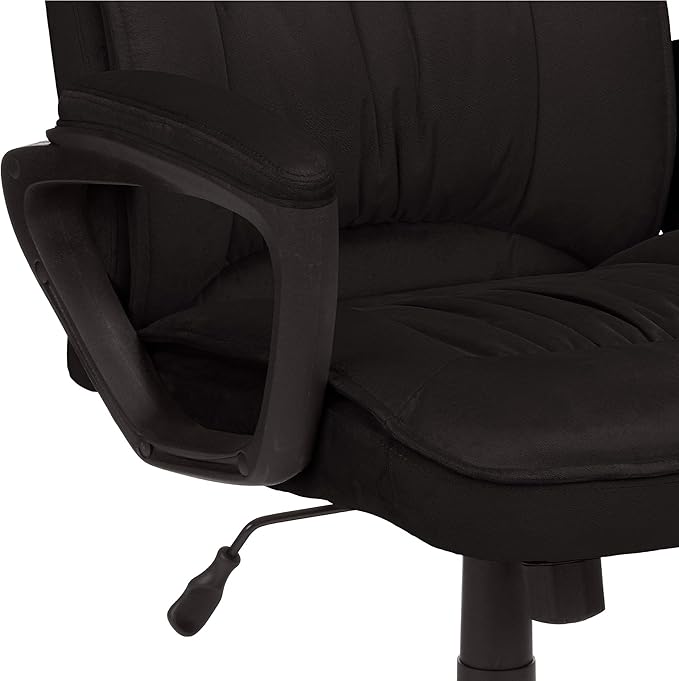 Amazon Basics Classic Office Desk Computer Chair - Adjustable, Swiveling, Ultra-Soft Microfiber, Lumbar Support, 28"D x 25"W x 43.5"H, Black - LeafyLoom