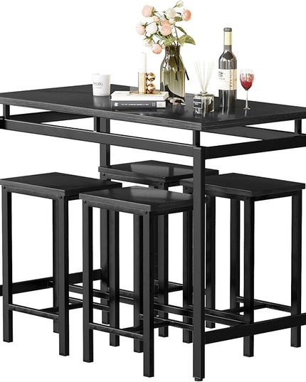 DKLGG Dinner Table Set for 4, Modern Kitchen Table and Chairs for 4 Wooden Top and Adjustable Metal Legs, Small Dining Room Table Set 5 Pieces Compact Design for Small Space - LeafyLoom