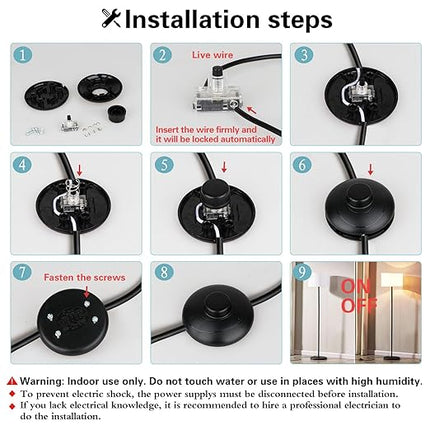 3Pcs Floor Lamp Foot Switch, Black Foot Pedal Switch, Round Floor Lamps Foot Inline Switch, Step ON Off Spring Push Button, for Control Replacement Floor Lamp Extension Cord Parts - Pack of 3 - LeafyLoom