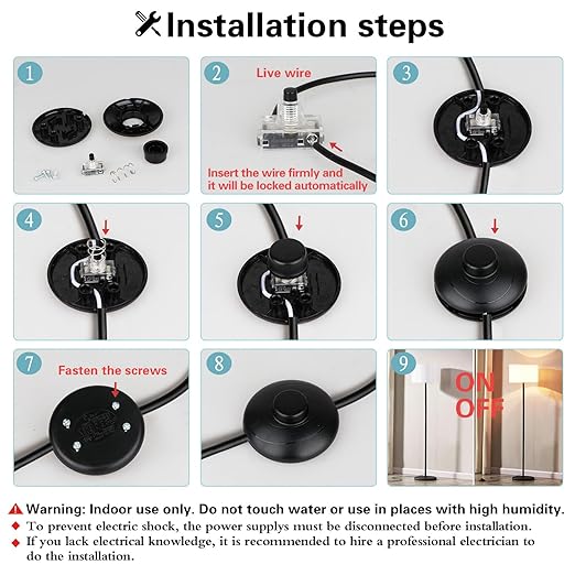 1Pcs Floor Lamp Foot Switch, Black Foot Pedal Switch, Round Floor Lamps Foot Inline Switch, Step ON Off Spring Push Button, for Foot Pedal Control Replacement Floor Lamp Extension Cord Parts - LeafyLoom