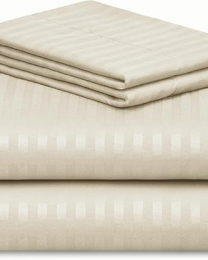 LuxClub Striped Sheets, 4 PC Striped Bed Sheets Twin Size for-Boys-and-Girls-Deep Pockets 18" Eco Friendly Wrinkle Free-Kids-Fitted Sheets Machine Washable Hotel Bedding (Twin XL, Cream) - LeafyLoom
