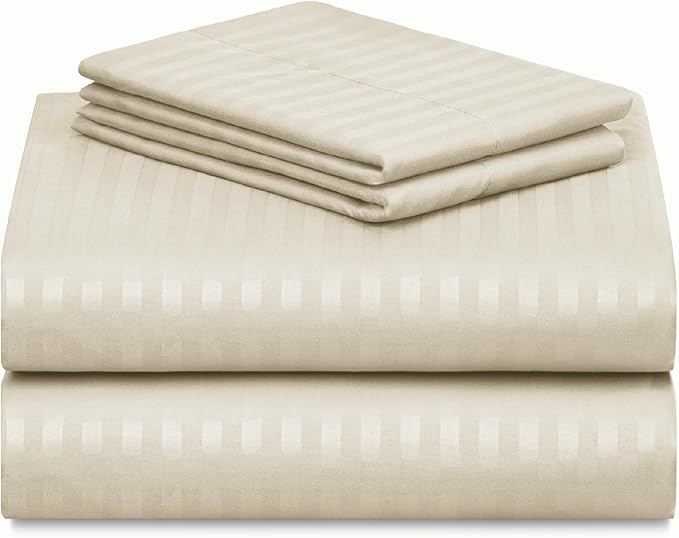 LuxClub Striped Sheets, 4 PC Striped Bed Sheets Twin Size for-Boys-and-Girls-Deep Pockets 18" Eco Friendly Wrinkle Free-Kids-Fitted Sheets Machine Washable Hotel Bedding (Twin XL, Cream) - LeafyLoom