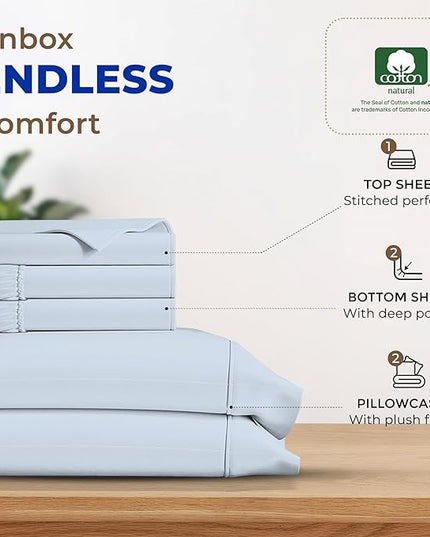 THREAD SPREAD 100% Egyptian Cotton Split King Sheets Sets for Adjustable Bed - 600 Thread Count 5 PC Top Split King Sheets, 16" Deep Pocket Cooling Sheets for Split King Adjustable Bed - Light Blue - LeafyLoom