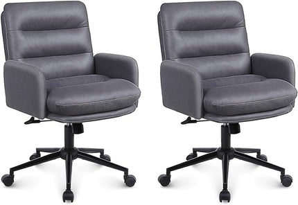 Adjustable Home Office Chair Set of 2, Modern Mid Back Computer Desk Chair with Wheels, Ergonomic Upholstered Swivel Chair, Grey - LeafyLoom