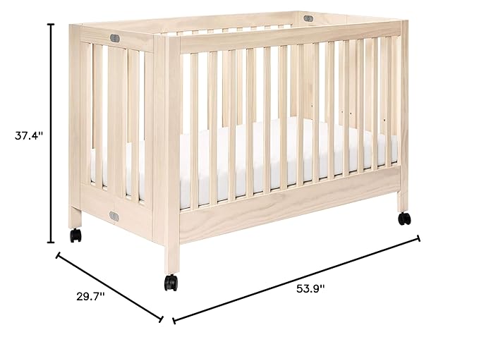 Babyletto Maki Full-Size 2-in-1 Portable Folding Crib with Toddler Bed Conversion Kit in Washed Natural, Greenguard Gold Certified - LeafyLoom