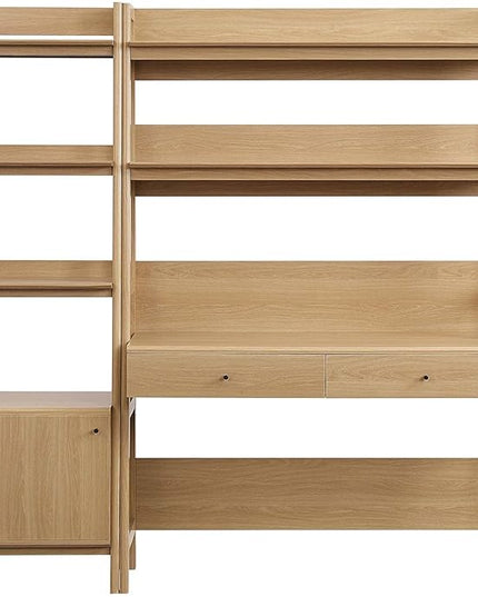 Modway 2-Piece Home Office Desk and Bookshelf Display Case in Oak - LeafyLoom