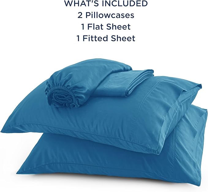 Bedsure King Size Sheet Set, Cooling Sheets King, Rayon Derived from Bamboo, Deep Pocket Up to 16", Breathable & Soft Bed Sheets, Hotel Luxury Silky Bedding Sheets & Pillowcases, Bluejay - LeafyLoom