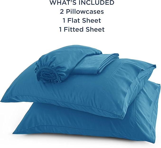 Bedsure Queen Sheets, Rayon Derived from Bamboo, Queen Cooling Sheet Set, Deep Pocket Up to 16", Breathable & Soft Bed Sheets, Hotel Luxury Silky Bedding Sheets & Pillowcases, Bluejay - LeafyLoom