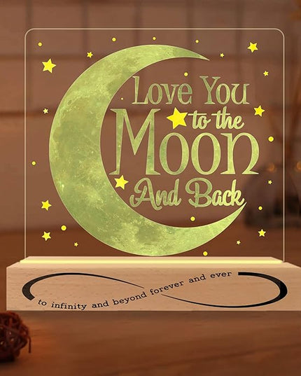 Romantic Valentines Gifts, Love You Moon and Back Infinity & Beyond 3D Illusion Lamp USB Powered Acrylic Night Light for Girlfriend Boyfriend Him Her Husband Wife on Birthday Anniversary - LeafyLoom
