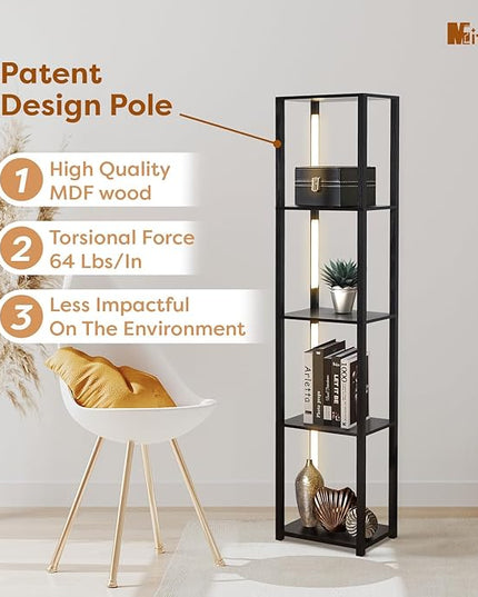 LED Floor Lamp with Shelves, Standing Lamp with Remote for Bedroom and Living Room, Corner Display Floor Lamps with Shelves, Modern Dimmable Floor Lamp with 5-Tier Open Shelve-Black - LeafyLoom