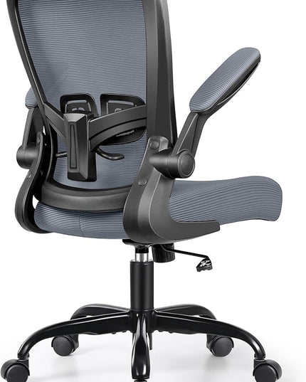 MINLOVE Office Chair Ergonomic Desk Chair with Adjustable Lumbar Support and Height, 90° Flip-up Armrests, Ergo Desk Chairs with Wheels, 360° Swivel Mesh Chair, Home Work Use (Dark Gray) - LeafyLoom