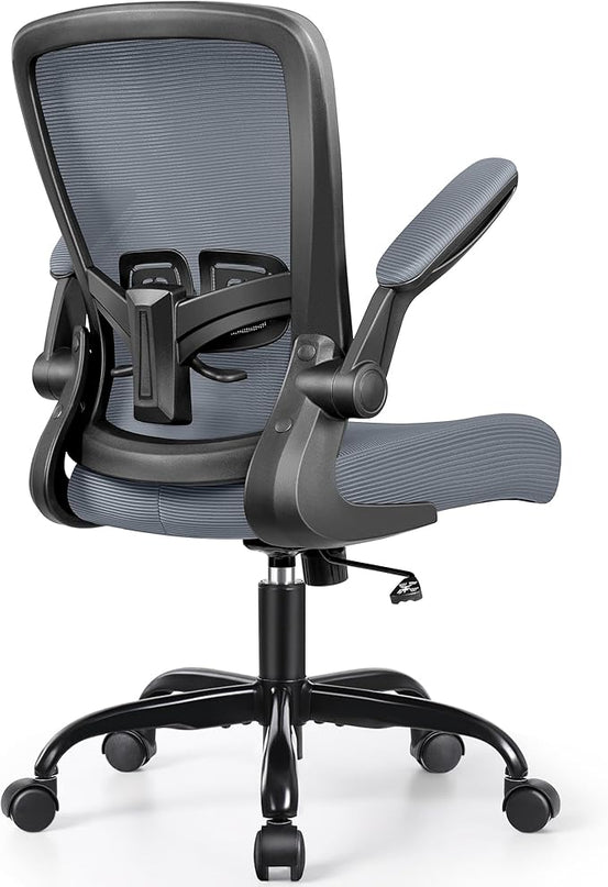 MINLOVE Office Chair Ergonomic Desk Chair with Adjustable Lumbar Support and Height, 90° Flip-up Armrests, Ergo Desk Chairs with Wheels, 360° Swivel Mesh Chair, Home Work Use (Dark Gray) - LeafyLoom