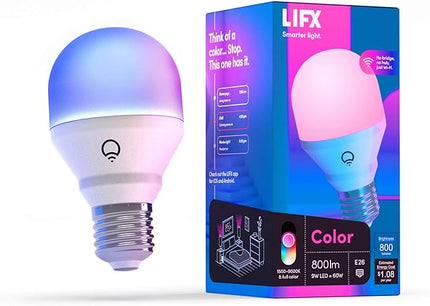 LIFX Color A19 800 lumens, Billions of Colors and Whites, Wi-Fi Smart LED Light Bulb, No bridge required, Works with Alexa, Hey Google, HomeKit and Siri. LIFX