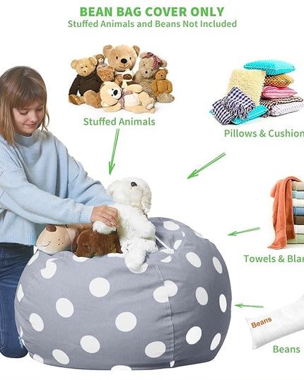 Aubliss Stuffed Animal Bean Bag Storage Chair (Grey Dot, Medium (32'')) - LeafyLoom