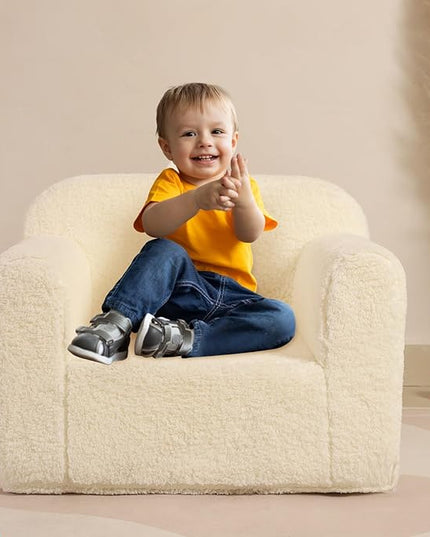 Kids Snuggly-Soft Sherpa Chair, Cuddly Toddler Foam Chair for Boys and Girls, Cream - LeafyLoom
