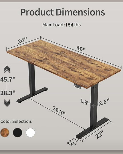 Electric Standing Desk 40 x 24 Inches, Height Adjustable Desk, Sit Stand up Desk for Work Office Home, Ergonomic Rising Computer Table with Memory Preset, Rustic Brown - LeafyLoom