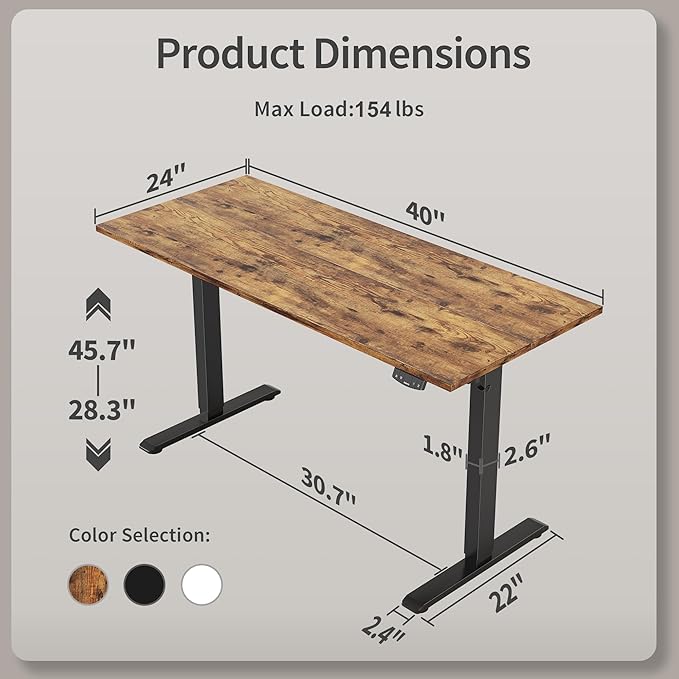 Electric Standing Desk 40 x 24 Inches, Height Adjustable Desk, Sit Stand up Desk for Work Office Home, Ergonomic Rising Computer Table with Memory Preset, Rustic Brown - LeafyLoom