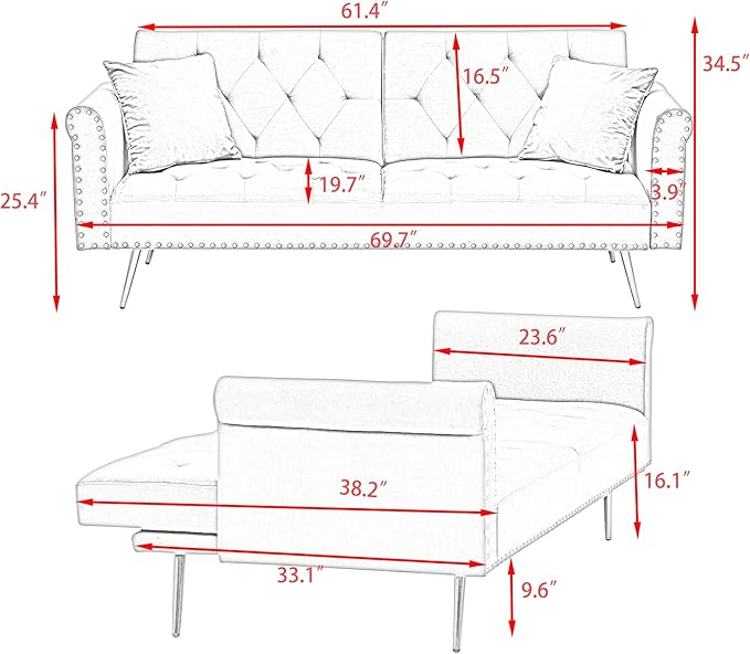 NicBex Sectional Couch Sofa with Throw Pillows Velvet Sofa Bed Cloud Couch for Living Room Furniture Sets with Metal Legs, Modular Sofa for Living Room, Bedroom, Apartment,69.7" L, Black - LeafyLoom