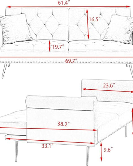 NicBex Sectional Couch Sofa with Throw Pillows Velvet Sofa Bed Cloud Couch for Living Room Furniture Sets with Metal Legs, Modular Sofa for Living Room, Bedroom, Apartment,67.7" L, Pink - LeafyLoom