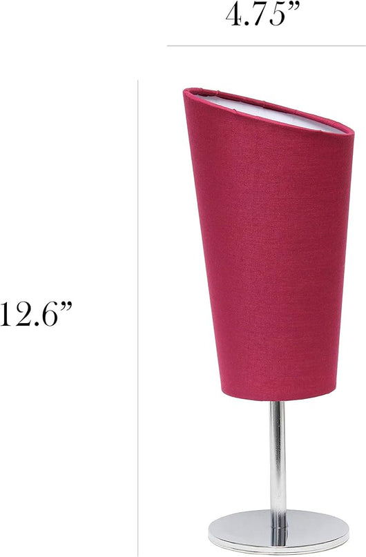 Simple Designs LT2061-PNK Mini Chrome Angled Fabric Shade Table Lamp, Pink - LeafyLoom