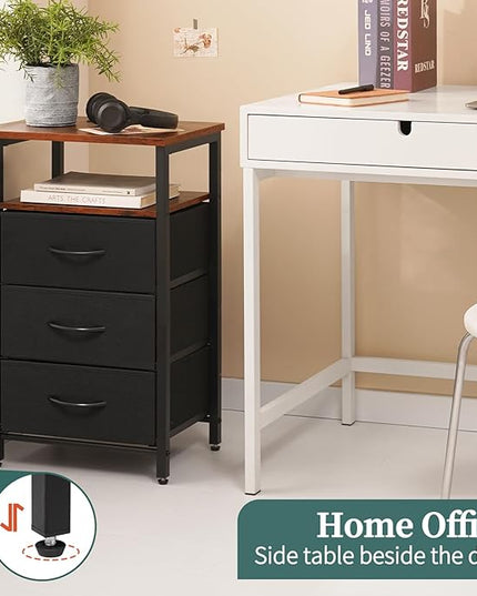 Yoobure Night Stand with Charging Station, 16 Colors LED Nightstand with USB Ports and Outlets, End Table with 3 Fabric Drawers and Storage Shelf, Bedside Tables Small Dresser for Small Space - LeafyLoom
