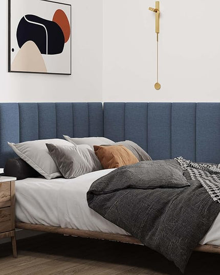 Upholstered Wall Mounted Headboard, 3D Soundproof Wall Panels Peel and Stick Headboard for Twin Size, Reusable and Removable Tufted Bed Headboard in Blue(6 Panels, 10" x 24") - LeafyLoom