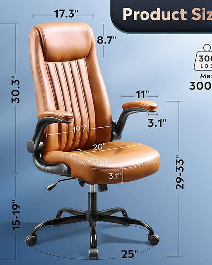 DEVAISE Computer Office Chair, High Back Ergonomic Desk Chair with Adjustable Flip-up Armrests, Lumbar Support and Thick Headrest, Executive Suede Fabric Swivel Task Chair, Brown - LeafyLoom